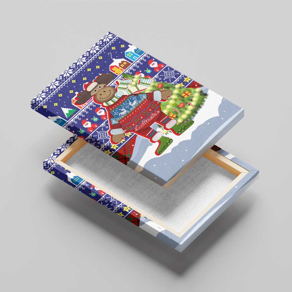 Liechtenstein Christmas Canvas Wall Art with Reindeer Character Holiday Village and Plaid Sleeves - Wonder Print Shop