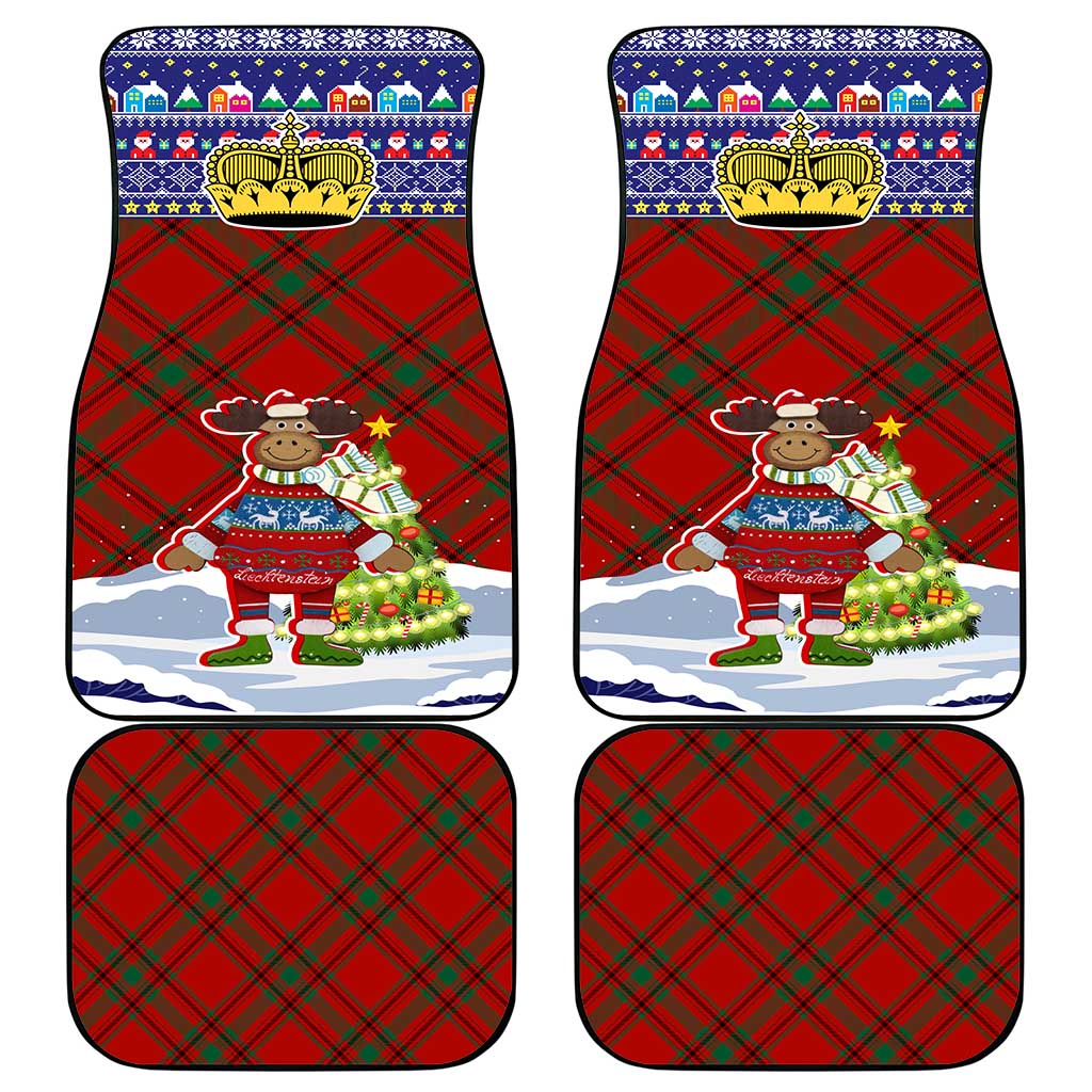 Liechtenstein Christmas Car Mats with Reindeer Character Holiday Village and Plaid Sleeves - Wonder Print Shop