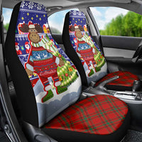 Liechtenstein Christmas Car Seat Cover with Reindeer Character Holiday Village and Plaid Sleeves - Wonder Print Shop