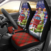 Liechtenstein Christmas Car Seat Cover with Reindeer Character Holiday Village and Plaid Sleeves - Wonder Print Shop