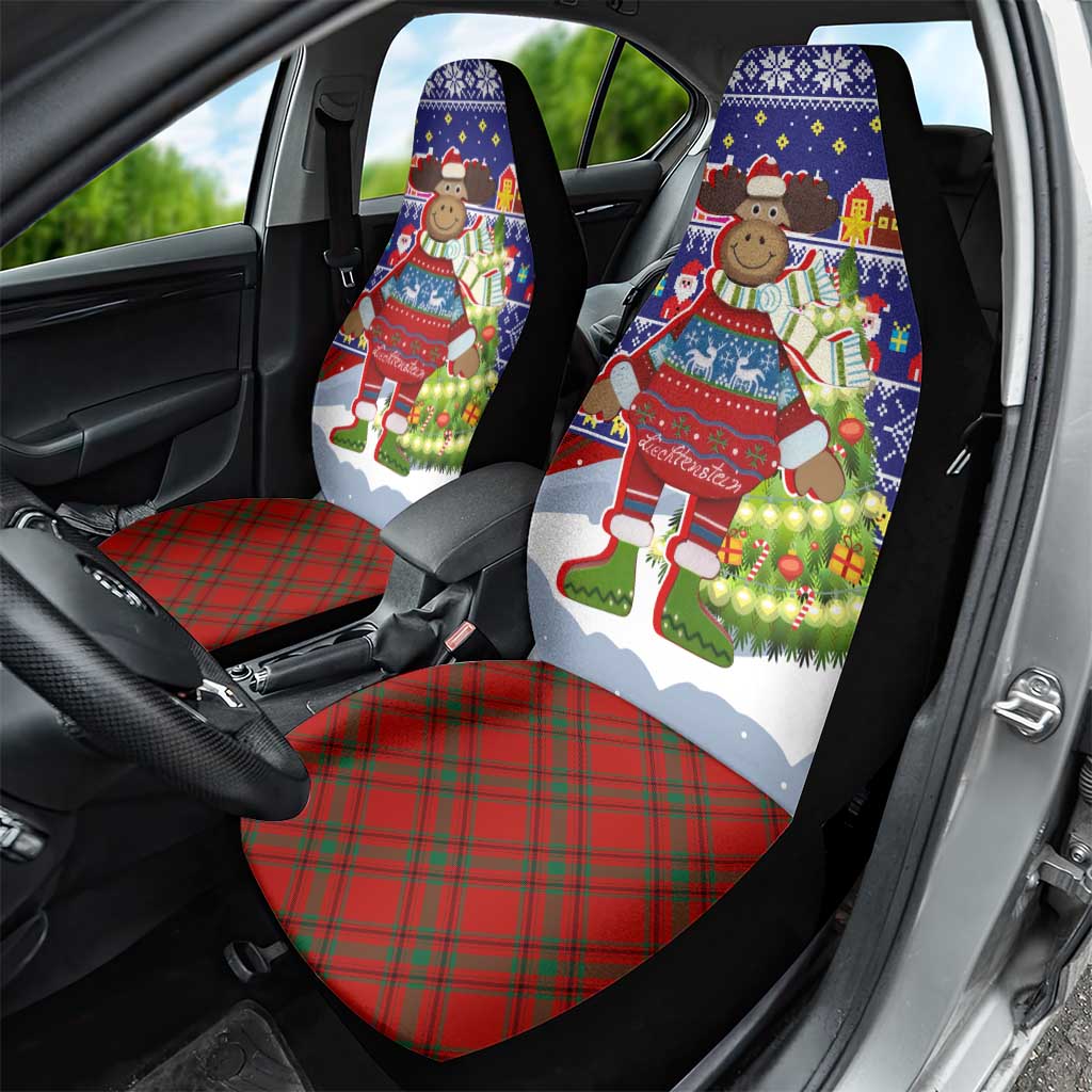 Liechtenstein Christmas Car Seat Cover with Reindeer Character Holiday Village and Plaid Sleeves - Wonder Print Shop