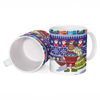 Liechtenstein Christmas Ceramic Mug with Reindeer Character Holiday Village and Plaid Sleeves - Wonder Print Shop