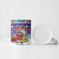 Liechtenstein Christmas Ceramic Mug with Reindeer Character Holiday Village and Plaid Sleeves - Wonder Print Shop