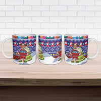 Liechtenstein Christmas Ceramic Mug with Reindeer Character Holiday Village and Plaid Sleeves - Wonder Print Shop