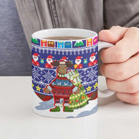 Liechtenstein Christmas Ceramic Mug with Reindeer Character Holiday Village and Plaid Sleeves - Wonder Print Shop