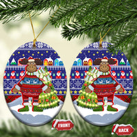 Liechtenstein Christmas Ceramic Ornament with Reindeer Character Holiday Village and Plaid Sleeves - Wonder Print Shop