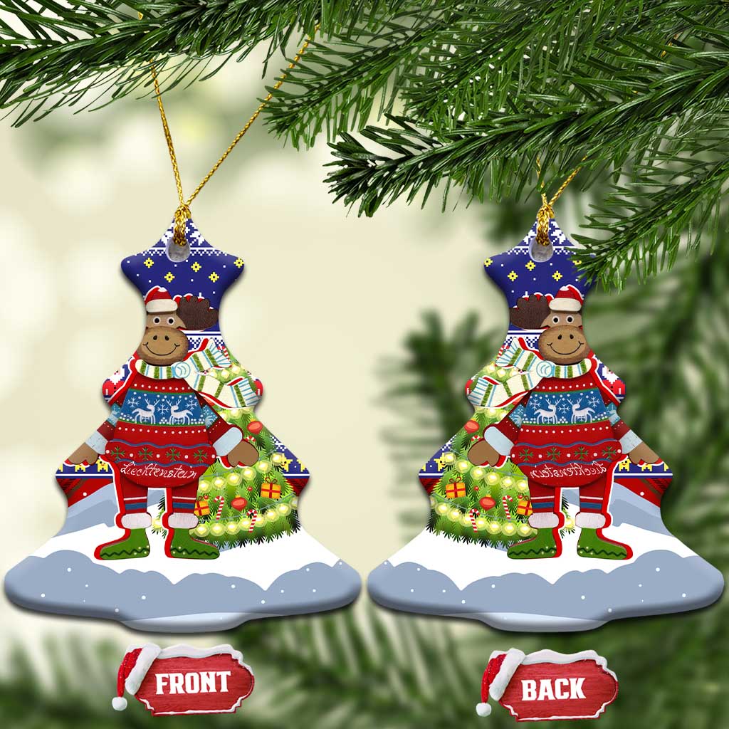 Liechtenstein Christmas Ceramic Ornament with Reindeer Character Holiday Village and Plaid Sleeves - Wonder Print Shop