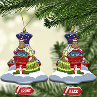 Liechtenstein Christmas Ceramic Ornament with Reindeer Character Holiday Village and Plaid Sleeves - Wonder Print Shop