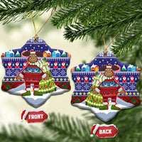 Liechtenstein Christmas Ceramic Ornament with Reindeer Character Holiday Village and Plaid Sleeves - Wonder Print Shop