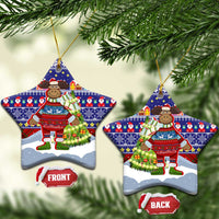 Liechtenstein Christmas Ceramic Ornament with Reindeer Character Holiday Village and Plaid Sleeves - Wonder Print Shop