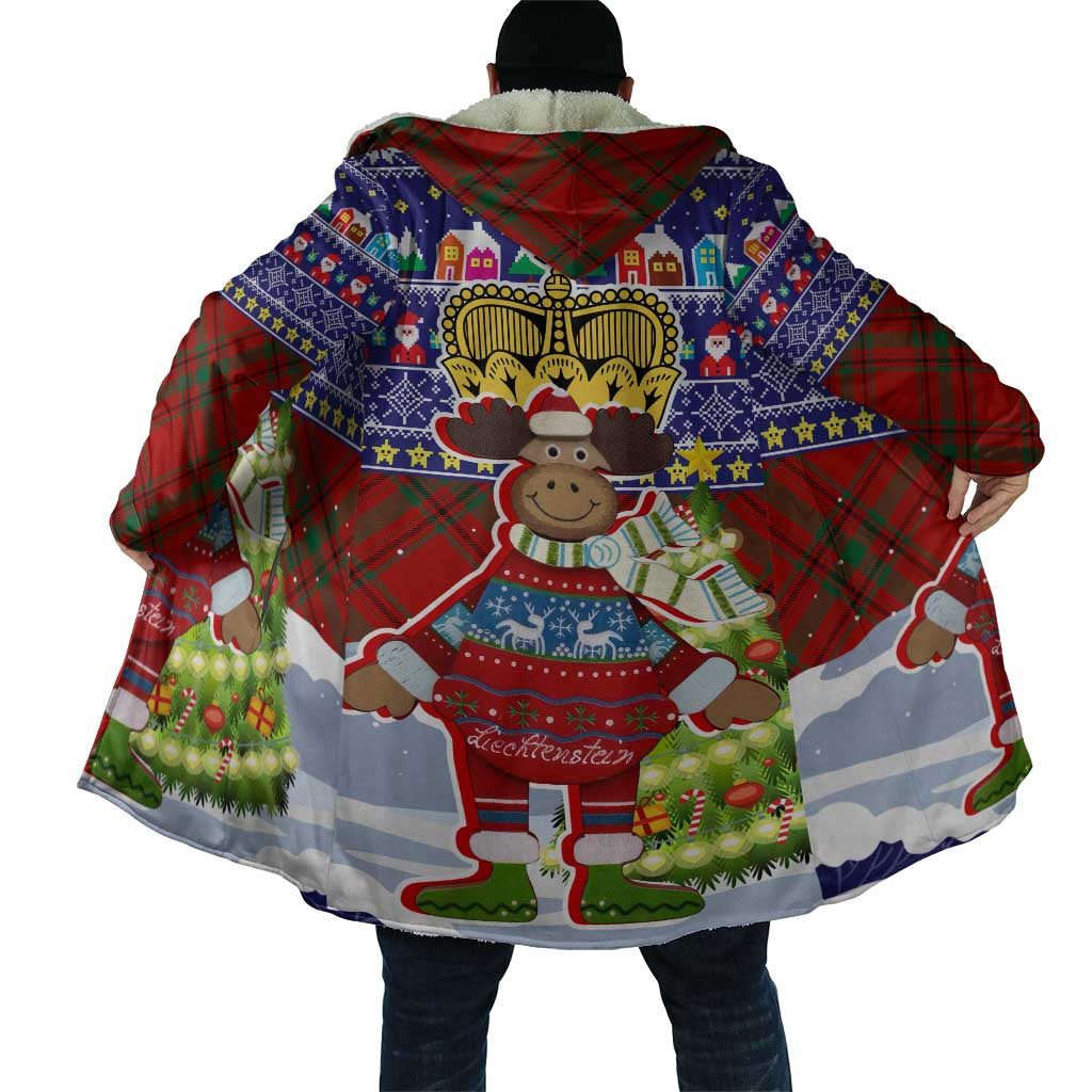 Liechtenstein Christmas Cloak with Reindeer Character Holiday Village and Plaid Sleeves - Wonder Print Shop