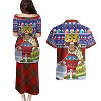 Liechtenstein Christmas Couples Matching Puletasi and Hawaiian Shirt with Reindeer Character Holiday Village and Plaid Sleeves - Wonder Print Shop