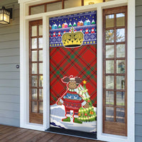 Liechtenstein Christmas Door Cover with Reindeer Character Holiday Village and Plaid Sleeves - Wonder Print Shop