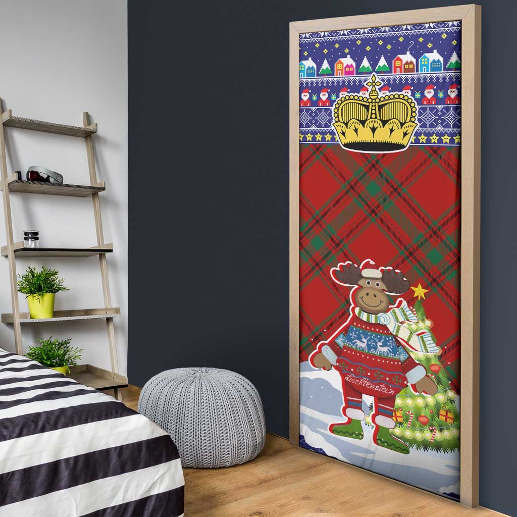 Liechtenstein Christmas Door Cover with Reindeer Character Holiday Village and Plaid Sleeves - Wonder Print Shop