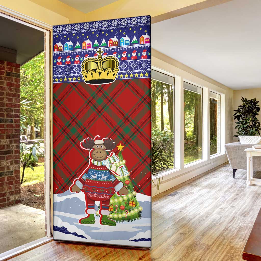 Liechtenstein Christmas Door Cover with Reindeer Character Holiday Village and Plaid Sleeves - Wonder Print Shop