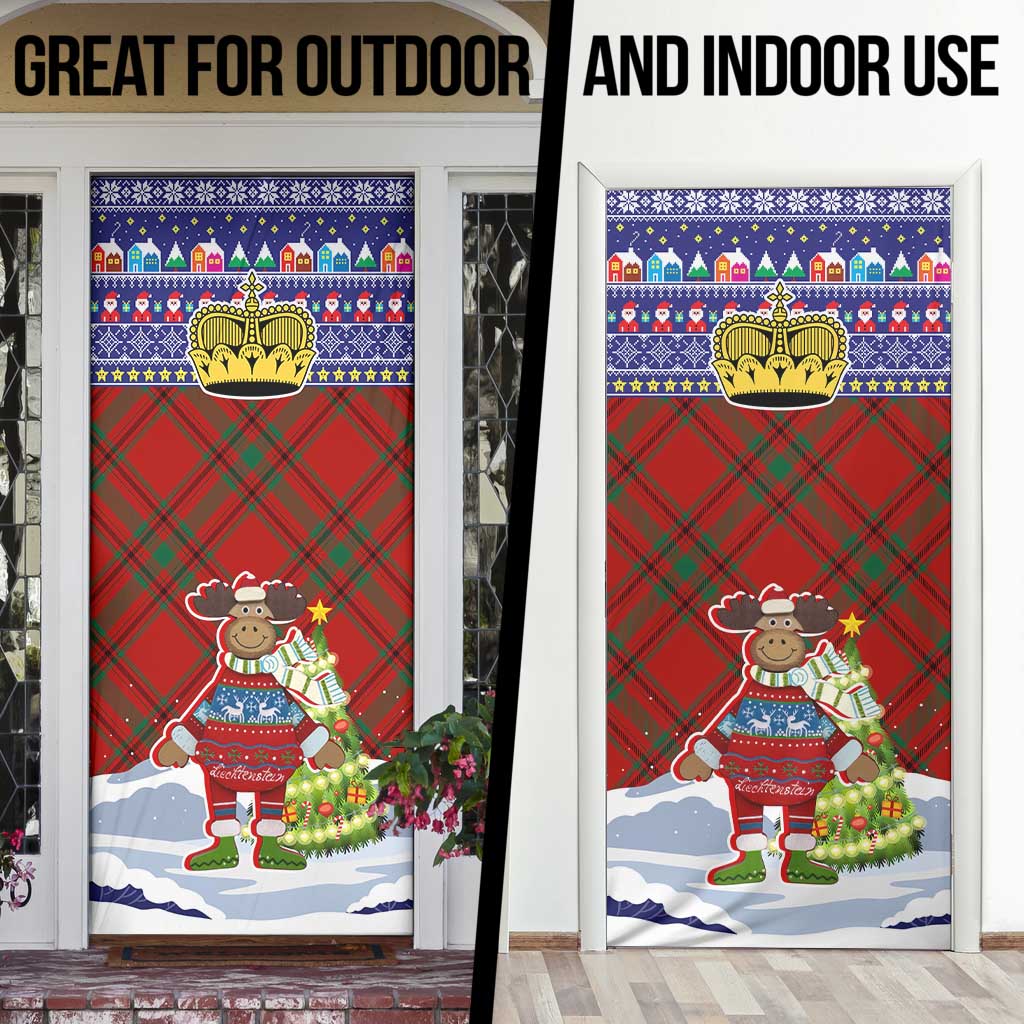 Liechtenstein Christmas Door Cover with Reindeer Character Holiday Village and Plaid Sleeves - Wonder Print Shop