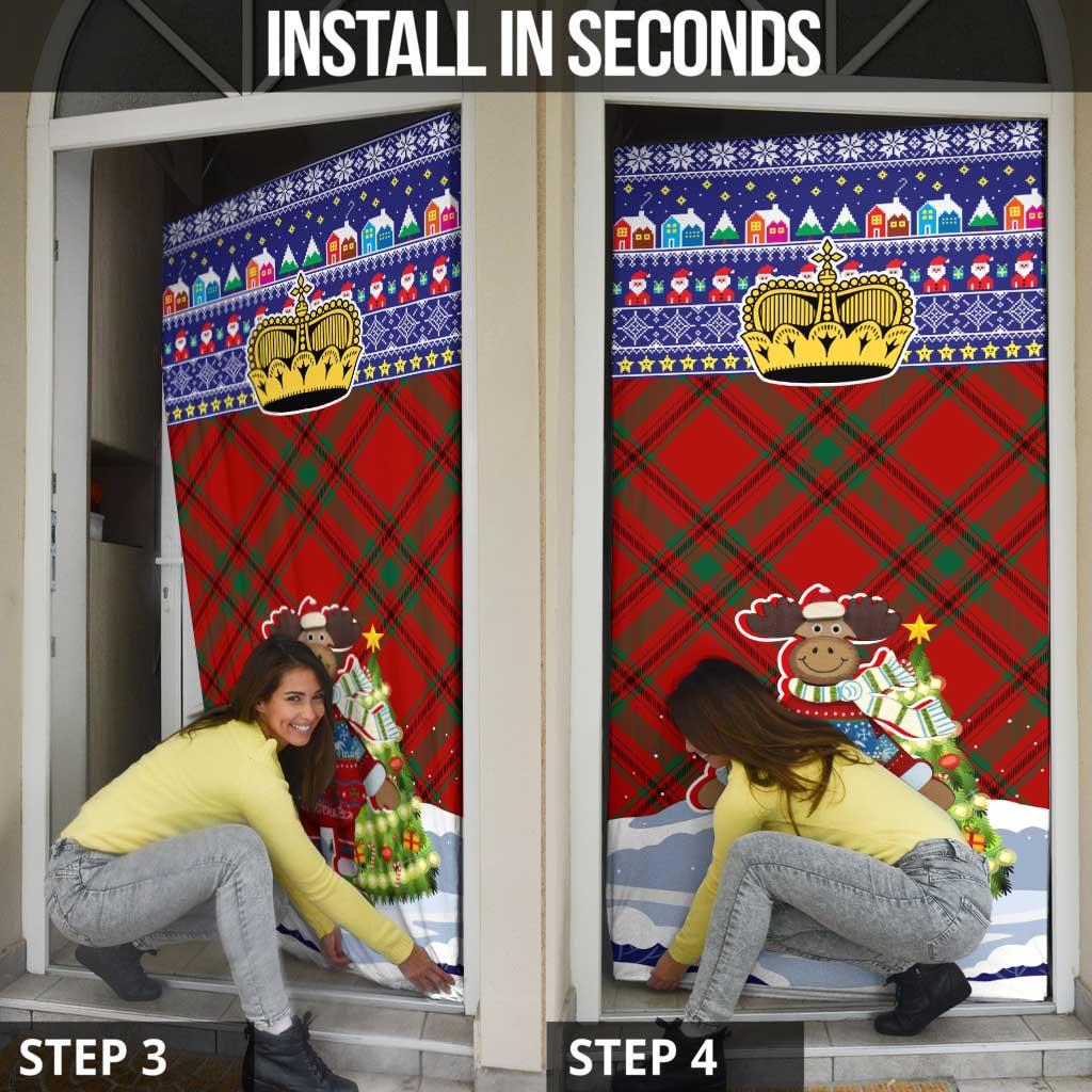 Liechtenstein Christmas Door Cover with Reindeer Character Holiday Village and Plaid Sleeves - Wonder Print Shop
