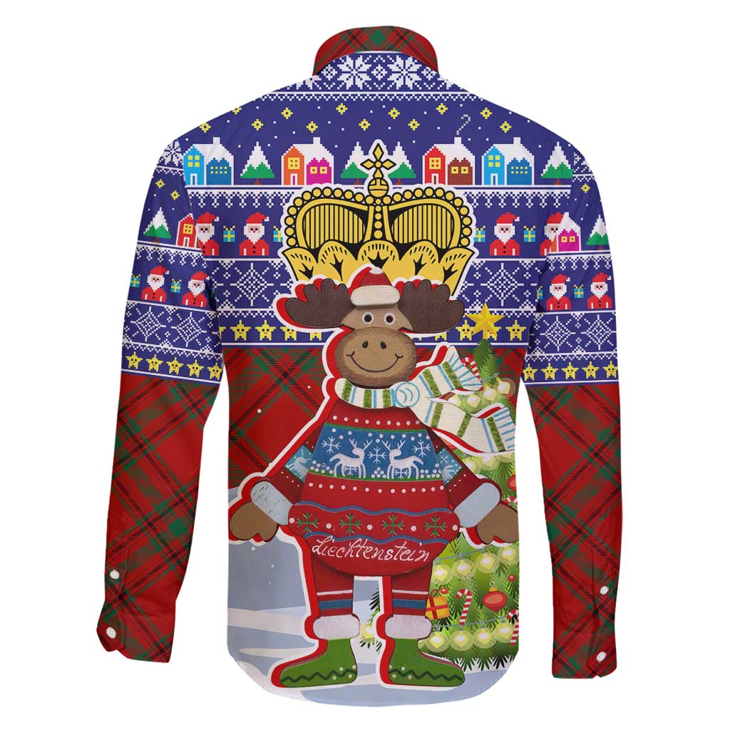 Liechtenstein Christmas Family Matching Long Sleeve Bodycon Dress and Hawaiian Shirt with Reindeer Character Holiday Village and Plaid Sleeves - Wonder Print Shop