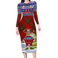Liechtenstein Christmas Family Matching Long Sleeve Bodycon Dress and Hawaiian Shirt with Reindeer Character Holiday Village and Plaid Sleeves - Wonder Print Shop