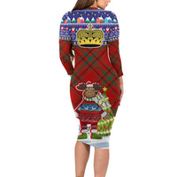 Liechtenstein Christmas Family Matching Long Sleeve Bodycon Dress and Hawaiian Shirt with Reindeer Character Holiday Village and Plaid Sleeves - Wonder Print Shop