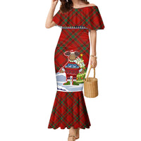 Liechtenstein Christmas Family Matching Mermaid Dress and Hawaiian Shirt with Reindeer Character Holiday Village and Plaid Sleeves - Wonder Print Shop