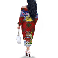 Liechtenstein Christmas Family Matching Off The Shoulder Long Sleeve Dress and Hawaiian Shirt with Reindeer Character Holiday Village and Plaid Sleeves - Wonder Print Shop