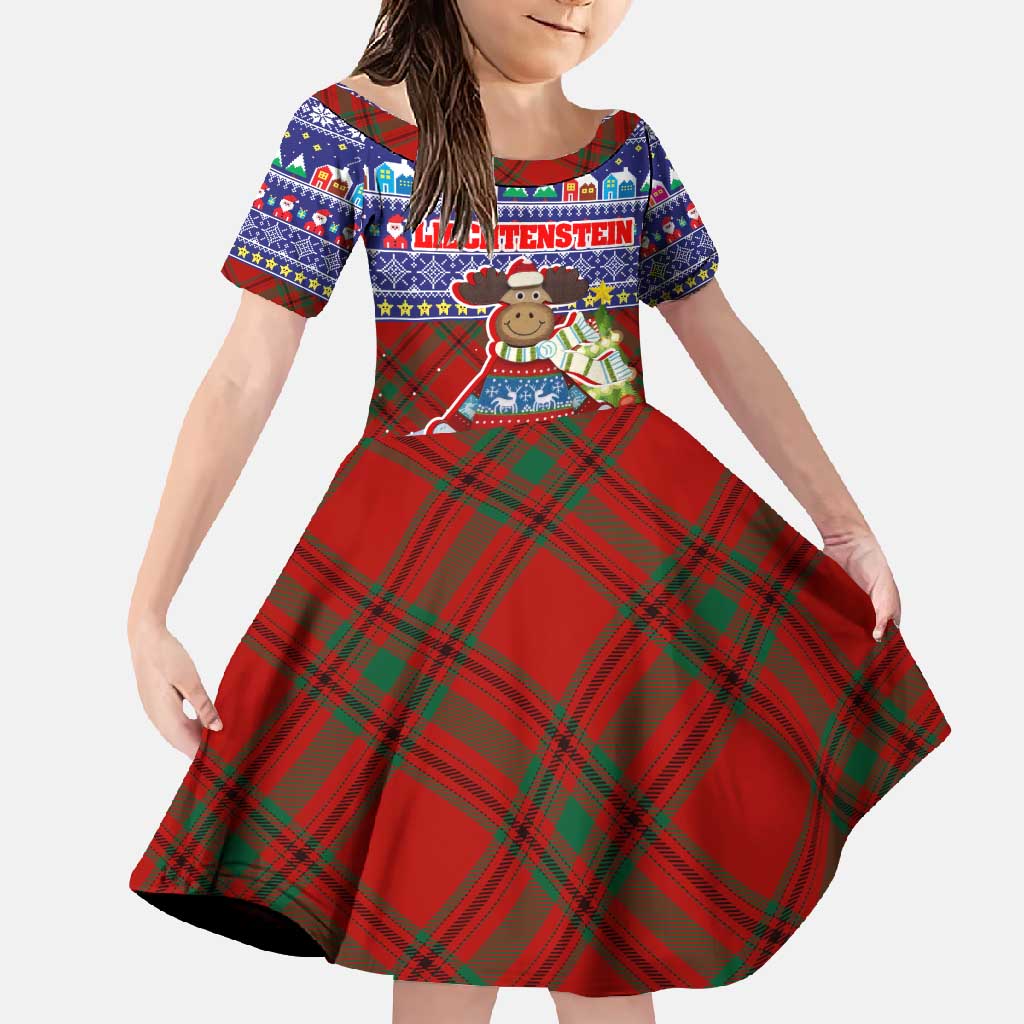 Liechtenstein Christmas Family Matching Off Shoulder Maxi Dress and Hawaiian Shirt with Reindeer Character Holiday Village and Plaid Sleeves - Wonder Print Shop