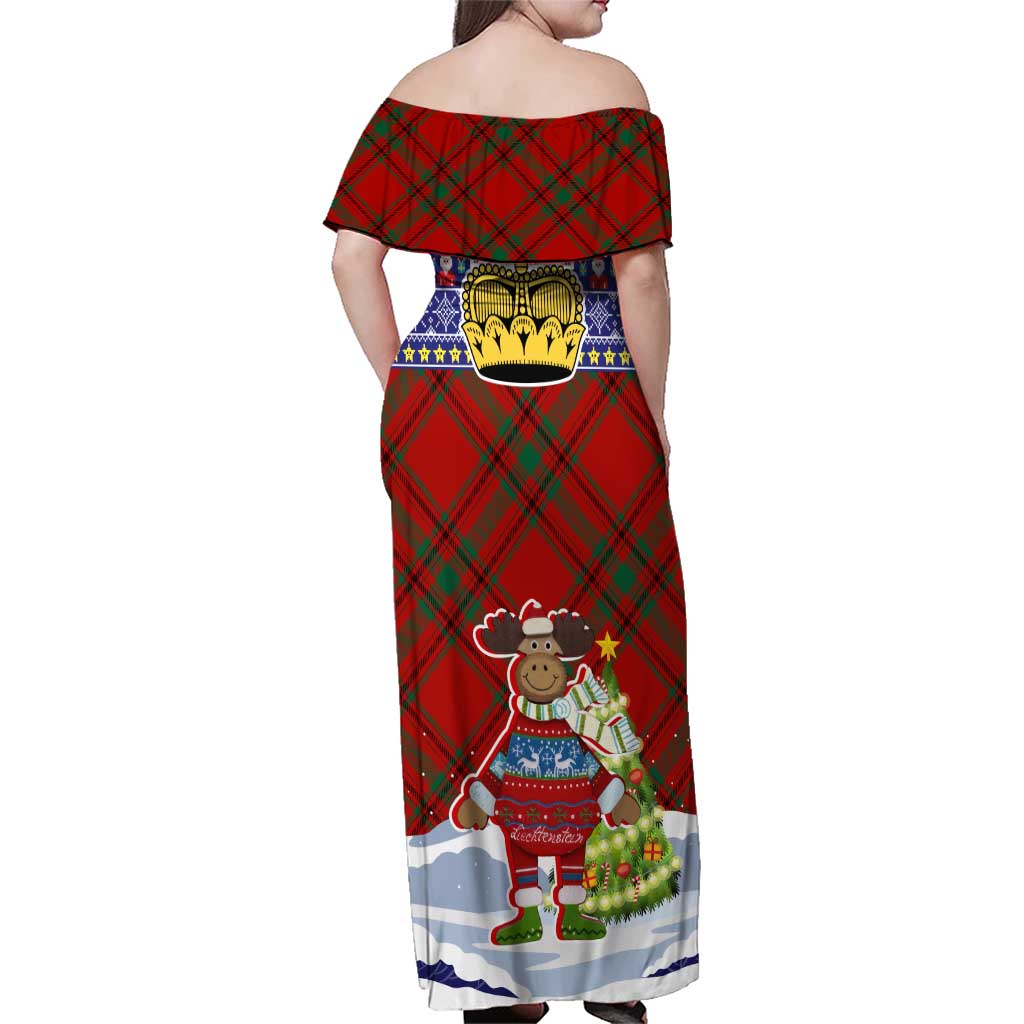 Liechtenstein Christmas Family Matching Off Shoulder Maxi Dress and Hawaiian Shirt with Reindeer Character Holiday Village and Plaid Sleeves - Wonder Print Shop
