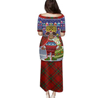 Liechtenstein Christmas Family Matching Puletasi and Hawaiian Shirt with Reindeer Character Holiday Village and Plaid Sleeves - Wonder Print Shop