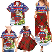 Liechtenstein Christmas Family Matching Summer Maxi Dress and Hawaiian Shirt with Reindeer Character Holiday Village and Plaid Sleeves - Wonder Print Shop