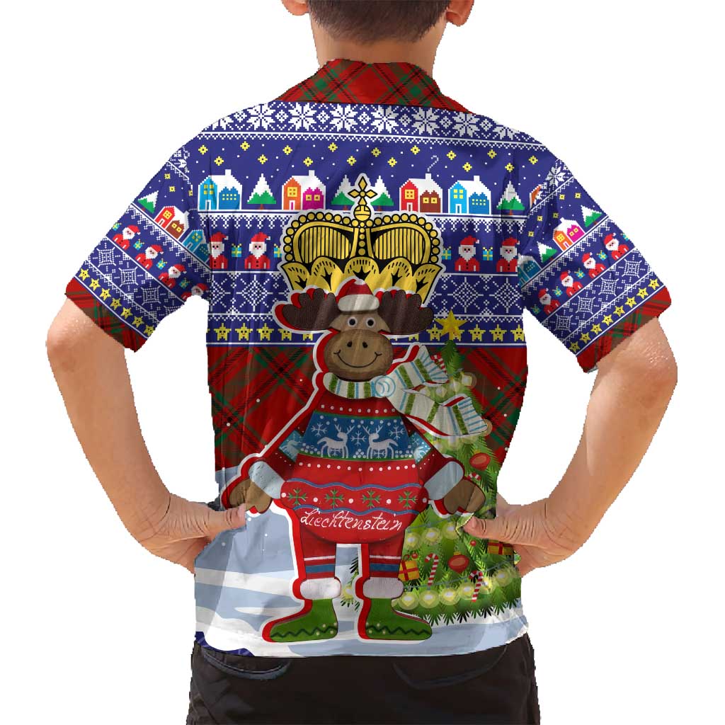Liechtenstein Christmas Family Matching Tank Maxi Dress and Hawaiian Shirt with Reindeer Character Holiday Village and Plaid Sleeves - Wonder Print Shop