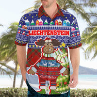 Liechtenstein Christmas Hawaiian Shirt with Reindeer Character Holiday Village and Plaid Sleeves - Wonder Print Shop