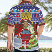 Liechtenstein Christmas Hawaiian Shirt with Reindeer Character Holiday Village and Plaid Sleeves - Wonder Print Shop