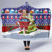 Liechtenstein Christmas Hooded Blanket with Reindeer Character Holiday Village and Plaid Sleeves - Wonder Print Shop