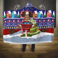 Liechtenstein Christmas Hooded Blanket with Reindeer Character Holiday Village and Plaid Sleeves - Wonder Print Shop