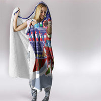 Liechtenstein Christmas Hooded Blanket with Reindeer Character Holiday Village and Plaid Sleeves - Wonder Print Shop