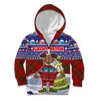 Liechtenstein Christmas Kid Hoodie with Reindeer Character Holiday Village and Plaid Sleeves - Wonder Print Shop