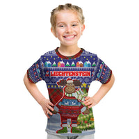 Liechtenstein Christmas Kid T Shirt with Reindeer Character Holiday Village and Plaid Sleeves - Wonder Print Shop