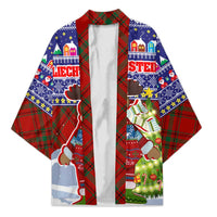 Liechtenstein Christmas Kimono with Reindeer Character Holiday Village and Plaid Sleeves - Wonder Print Shop