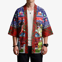 Liechtenstein Christmas Kimono with Reindeer Character Holiday Village and Plaid Sleeves - Wonder Print Shop