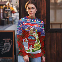 Liechtenstein Christmas Ugly Christmas Sweater with Reindeer Character Holiday Village and Plaid Sleeves - Wonder Print Shop