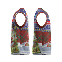 Liechtenstein Christmas Knitted V-Neck Vest with Reindeer Character Holiday Village and Plaid Sleeves - Wonder Print Shop