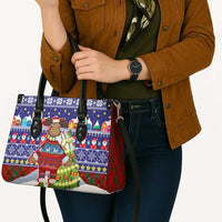 Liechtenstein Christmas Leather Bag with Reindeer Character Holiday Village and Plaid Sleeves - Wonder Print Shop