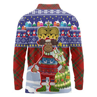 Liechtenstein Christmas Long Sleeve Polo Shirt with Reindeer Character Holiday Village and Plaid Sleeves - Wonder Print Shop