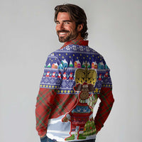 Liechtenstein Christmas Long Sleeve Polo Shirt with Reindeer Character Holiday Village and Plaid Sleeves - Wonder Print Shop