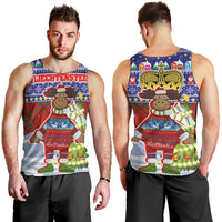 Liechtenstein Christmas Men Tank Top with Reindeer Character Holiday Village and Plaid Sleeves - Wonder Print Shop
