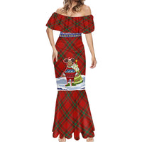 Liechtenstein Christmas Mermaid Dress with Reindeer Character Holiday Village and Plaid Sleeves - Wonder Print Shop