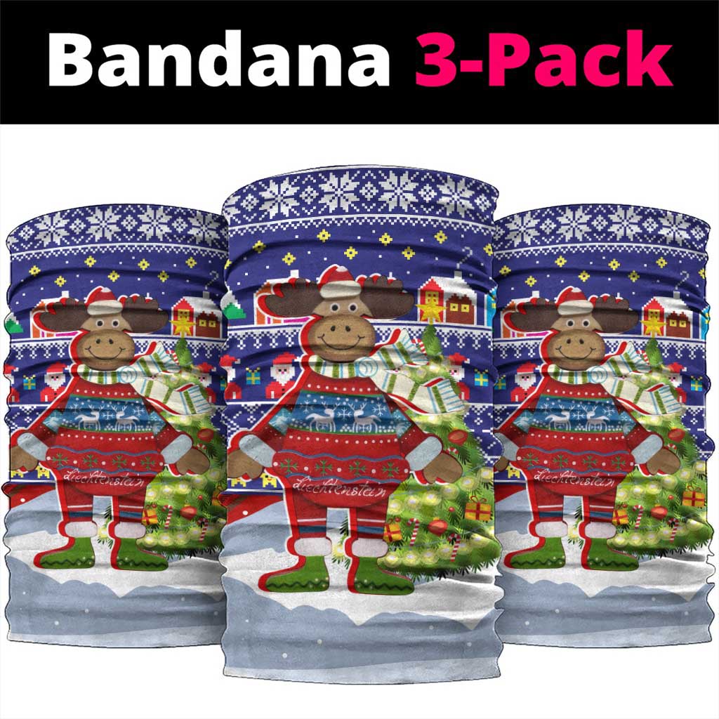 Liechtenstein Christmas Neck Gaiter with Reindeer Character Holiday Village and Plaid Sleeves - Wonder Print Shop