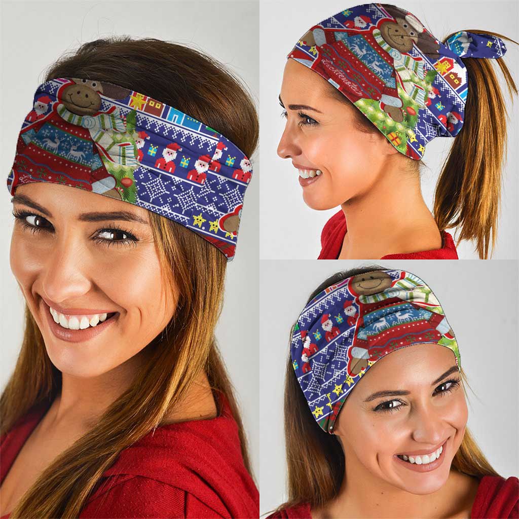 Liechtenstein Christmas Neck Gaiter with Reindeer Character Holiday Village and Plaid Sleeves - Wonder Print Shop