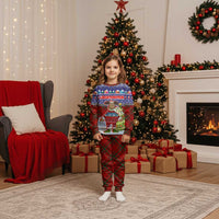 Liechtenstein Christmas Pajama Set with Reindeer Character Holiday Village and Plaid Sleeves - Wonder Print Shop
